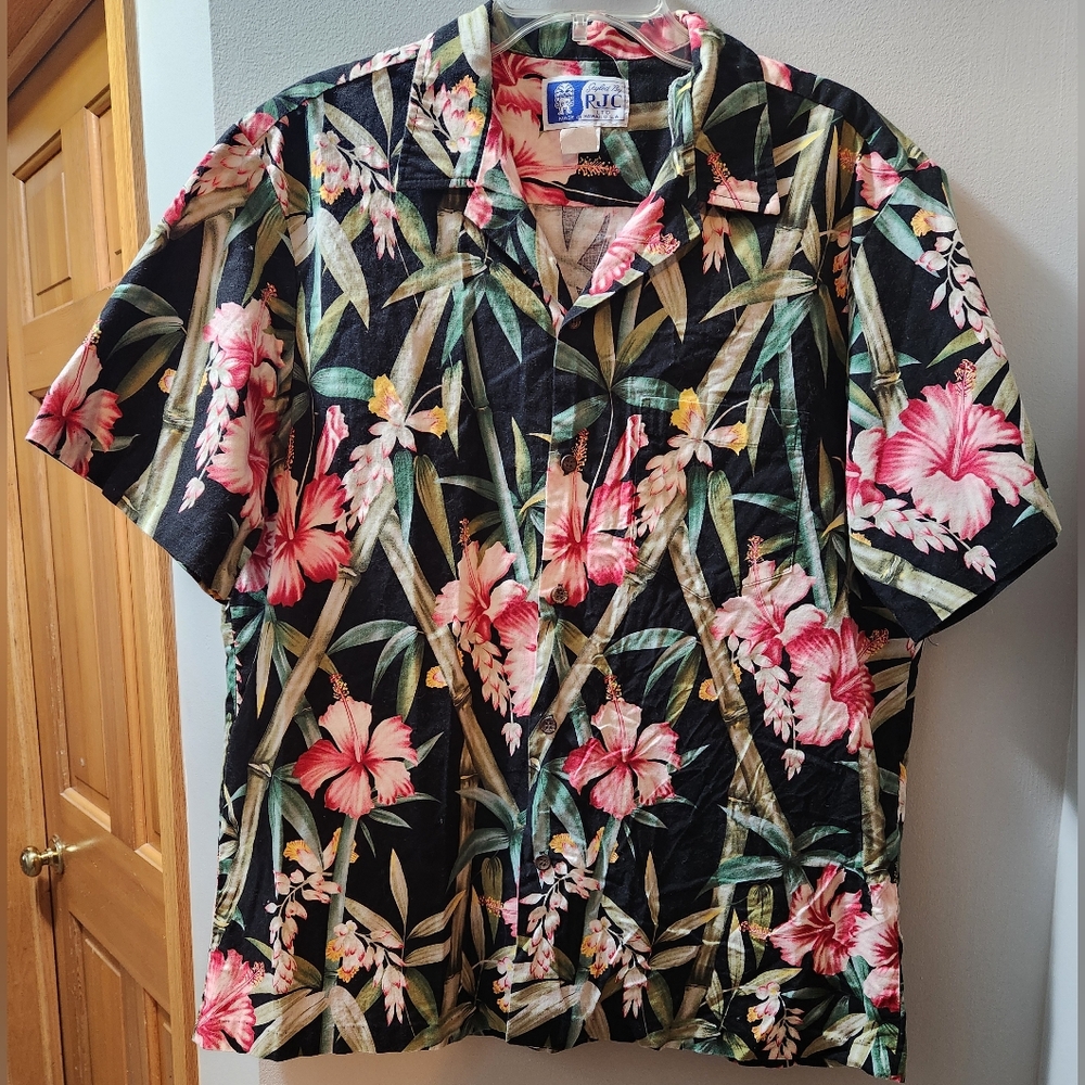 Vintage Men's Black Floral Hawaiian Shirt - Size XL